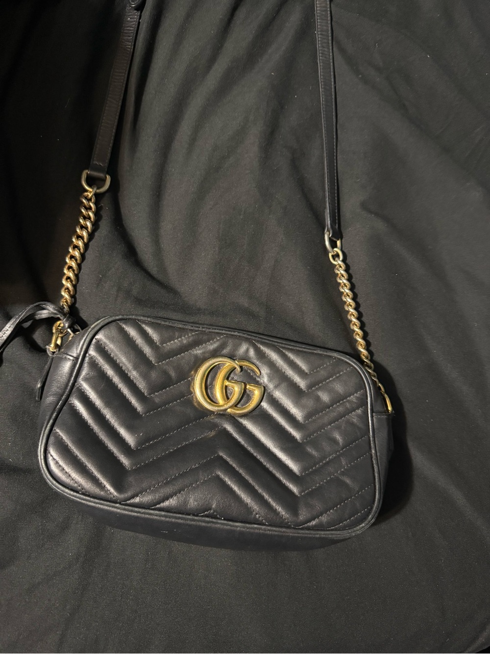 Gucci Black Quilted Leather Crossbody with Gold Double G